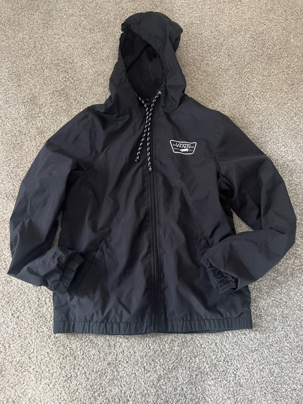 Vans Black Hooded Windbreaker with Logo Patch